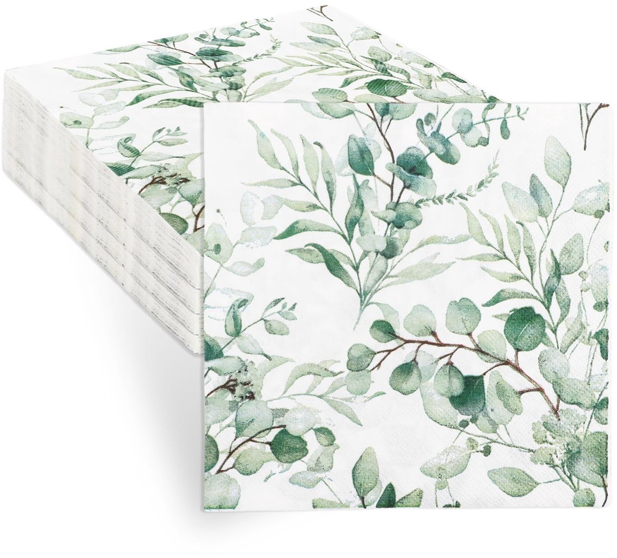 Dailygoods- Servetten 60 stuks - Papieren Servetten - Eucalyptus Design - 2-laags - Bruiloft/Communie - Tafeldecoraties - 33 x 33 cm