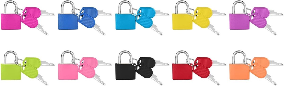 10-delige Koffer Slot Set met Sleutel, Compacte Hangslot voor Bagage, Reizen en Rugzakken, Duurzaam en Kleurvast Metaal