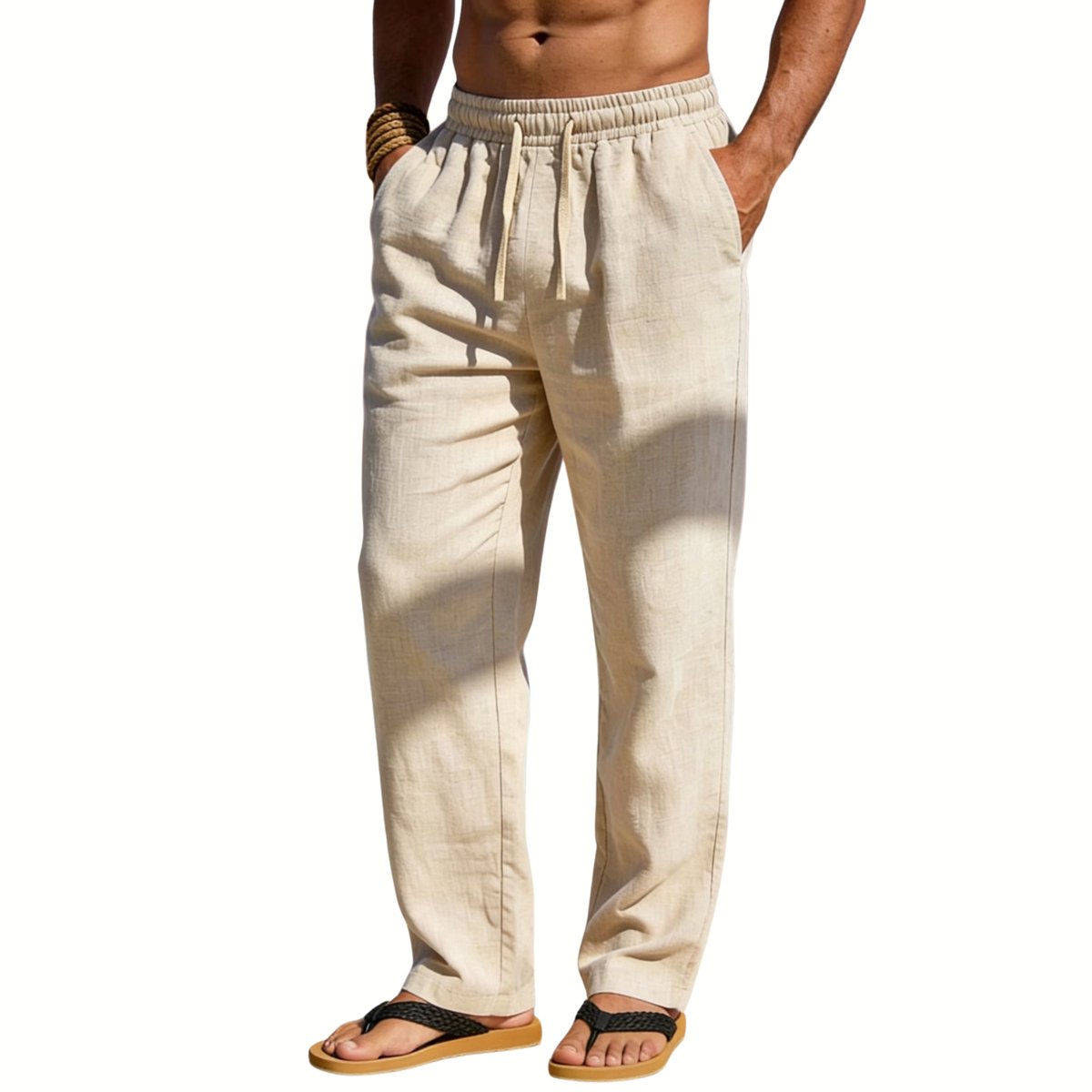 Currero Linnen Broek Heren - Zomerbroek - Volwassenen - Lange Broek - Pantalon - Strandbroek - Zomer - Ibiza Stijl - Khaki L
