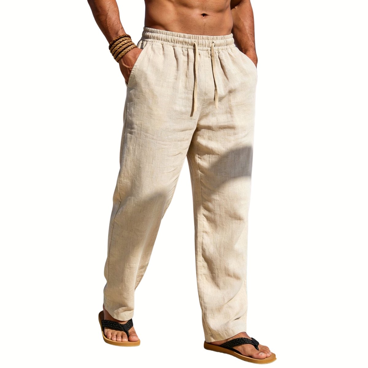 Currero Linnen Broek Heren - Zomerbroek - Volwassenen - Lange Broek - Pantalon - Strandbroek - Zomer - Ibiza Stijl - Khaki XXL