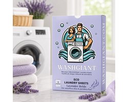 Washgiant Wasstrips Lavender Fields – Frisse Lavendelgeur – Wasmiddeldoekjes – Microplasticvrij Wasmiddel – 44 Wasbeurten