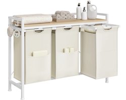 HomeGoodies - Wasmand 3 vakken - Wasmand - Wassorteerder - Totale afmetingen 96x30x71cm - Veelzijdige wasmandkast - Wit