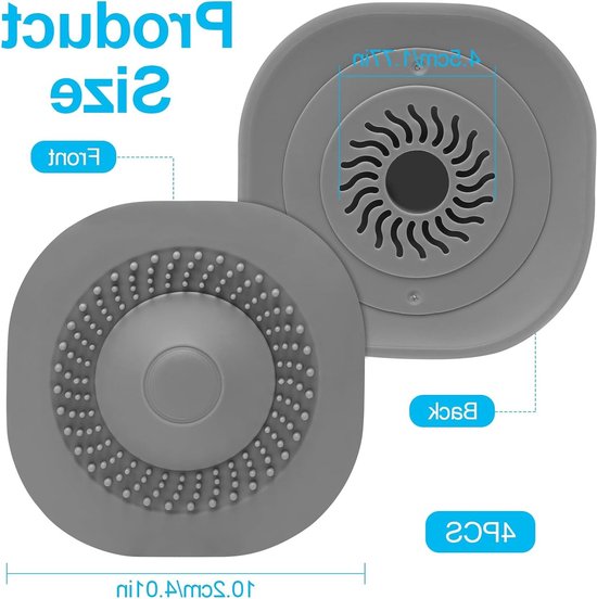 Universele Siliconen Afvoerstopper Set van 4 voor Wasbak, Bad en Gootsteen met Zeeffunctie en Hoge Dichtheid, Flexibele Afvoerstopper in Grijs van Universele — afbeelding 5
