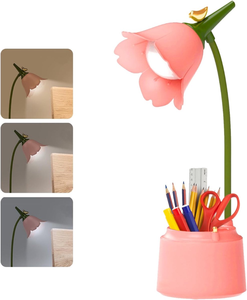 QORA® Bureaulamp Kinderkamer - Bureaulamp Roze - Tafellamp Kinderkamer - Roze - 15cm x 13cm x 39cm