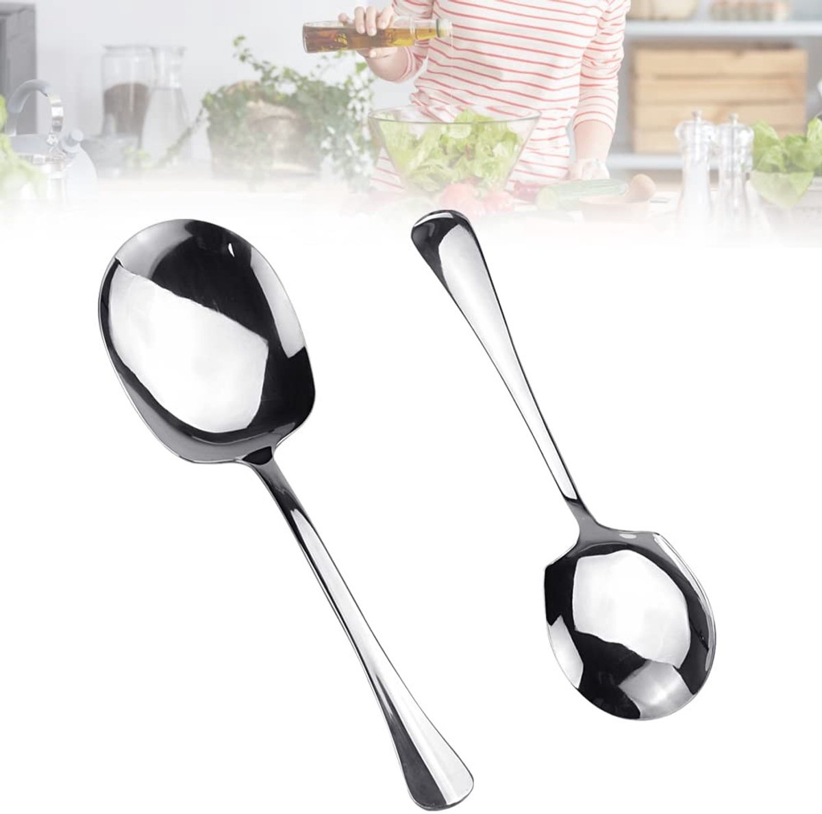 Dailygoods- Serveertlepel Gemaakt van Roestvrij Staal - Grote Serveertlepel - Buffet Serveertlepel - Voedselveilig - Antibacterieel - Sterke Structuur (25/22cm) - Serveerlepelset