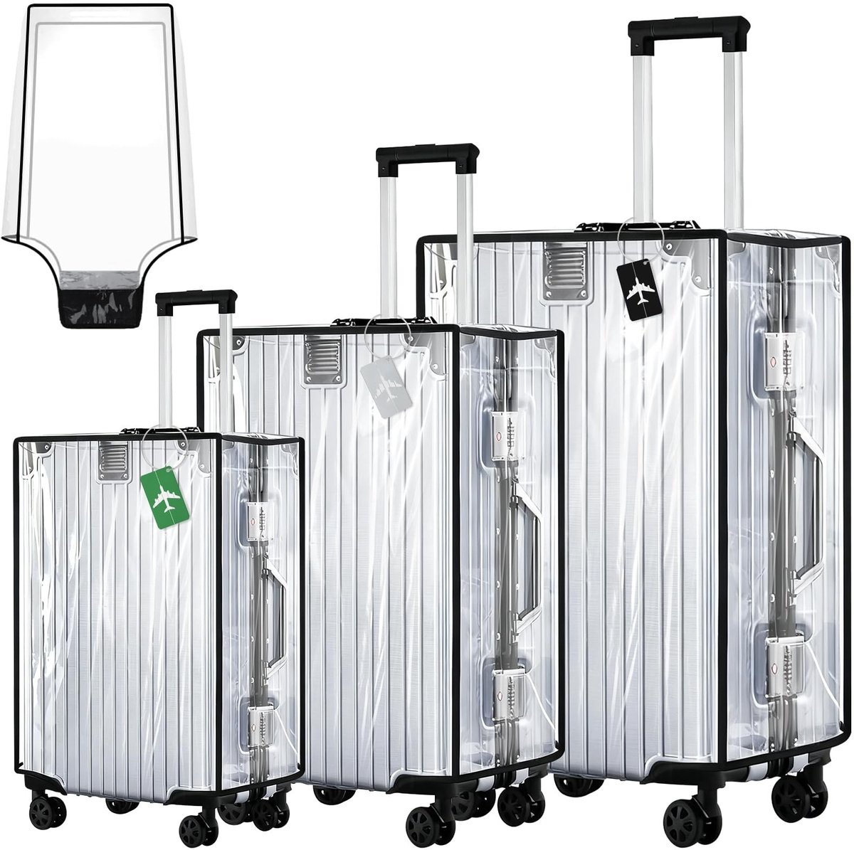 Dailygoods- Kofferhoes Set van 3 - Transparante PVC - Waterdicht - Stofdicht - Krasbestendig - Herbruikbaar - Inclusief Bagagelabels - Bagagehoes