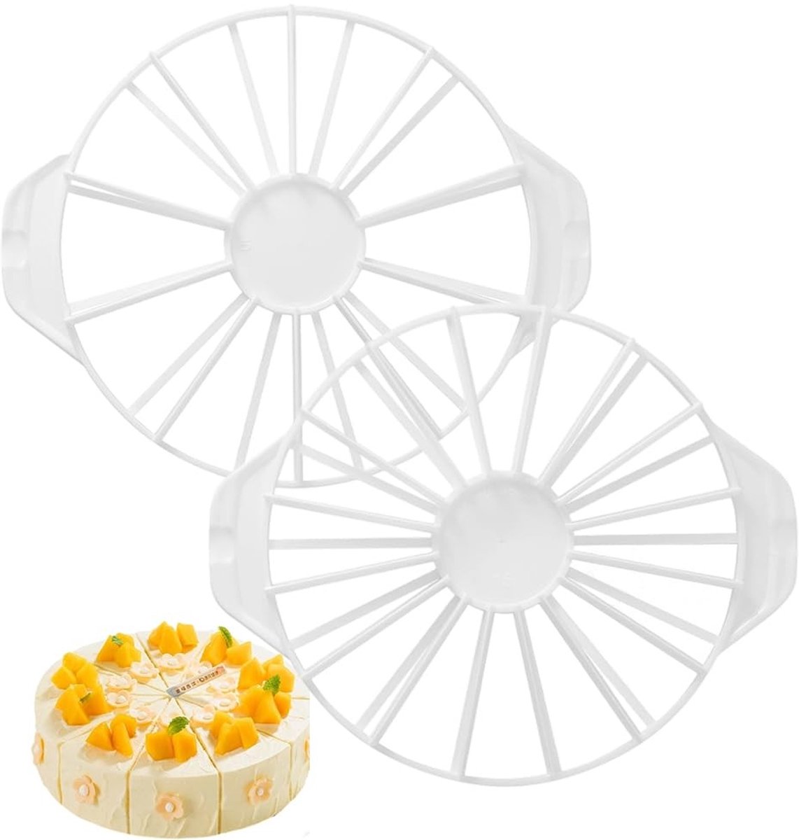 Dailygoods- Taartsnijder Verstelbaar - Taartverdeler 10/12 Punten - Set van 2 - Kunststof - Vaatwasserbestendig - Duurzaam Materiaal