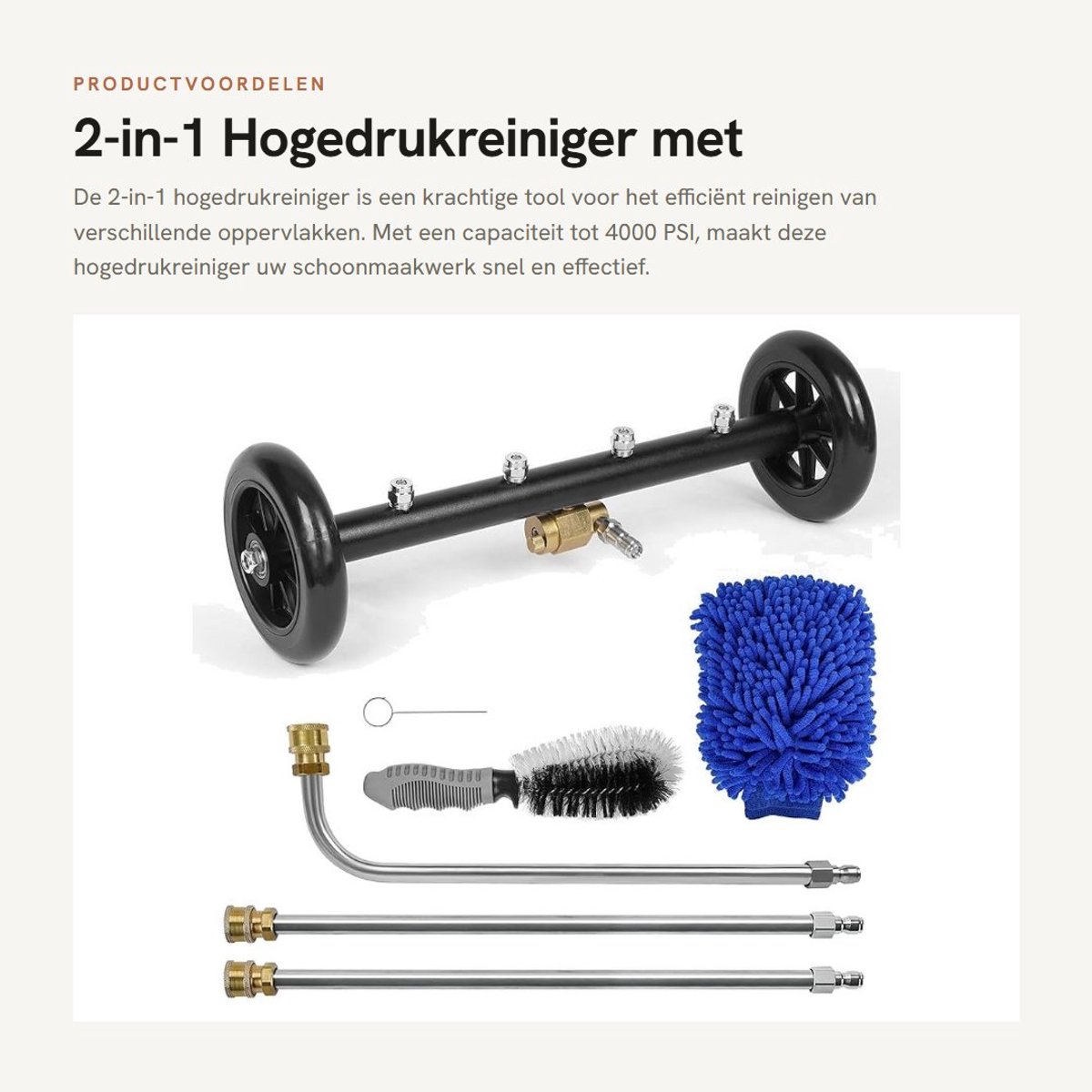 Dailygoods- Hogedrukreiniger 2-in-1 - Waterbezem - 16 inch Oppervlaktereiniger - 4 Spuitmonden - 3 Verlengstangen - 4000 PSI Druk - Drukreiniger