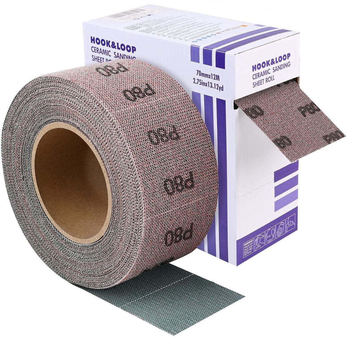 Dailygoods- Schuurpapierrol 70 mm x 12 m - Klittenband - Korrel 80 - Geschikt voor Hout/Metaal/Kunststof - Blauw Zirkoonkorund - Stevige Viltrug - Schuurband
