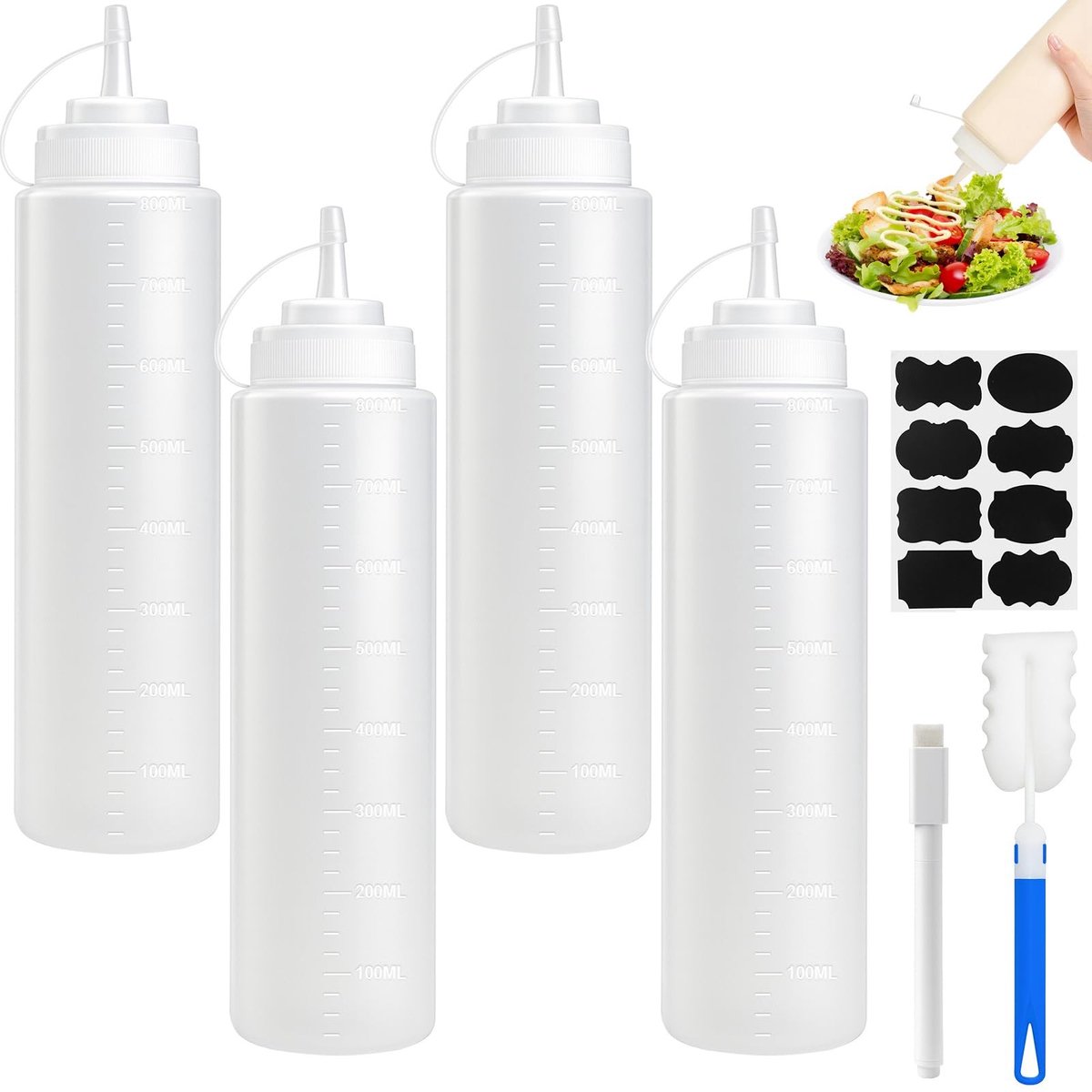 Dailygoods- Knijpfles 800ml - 4 Stuks - Geen Lekkage - Sausfles - Plastic - Condiment Knijpfles - Sauzenfles