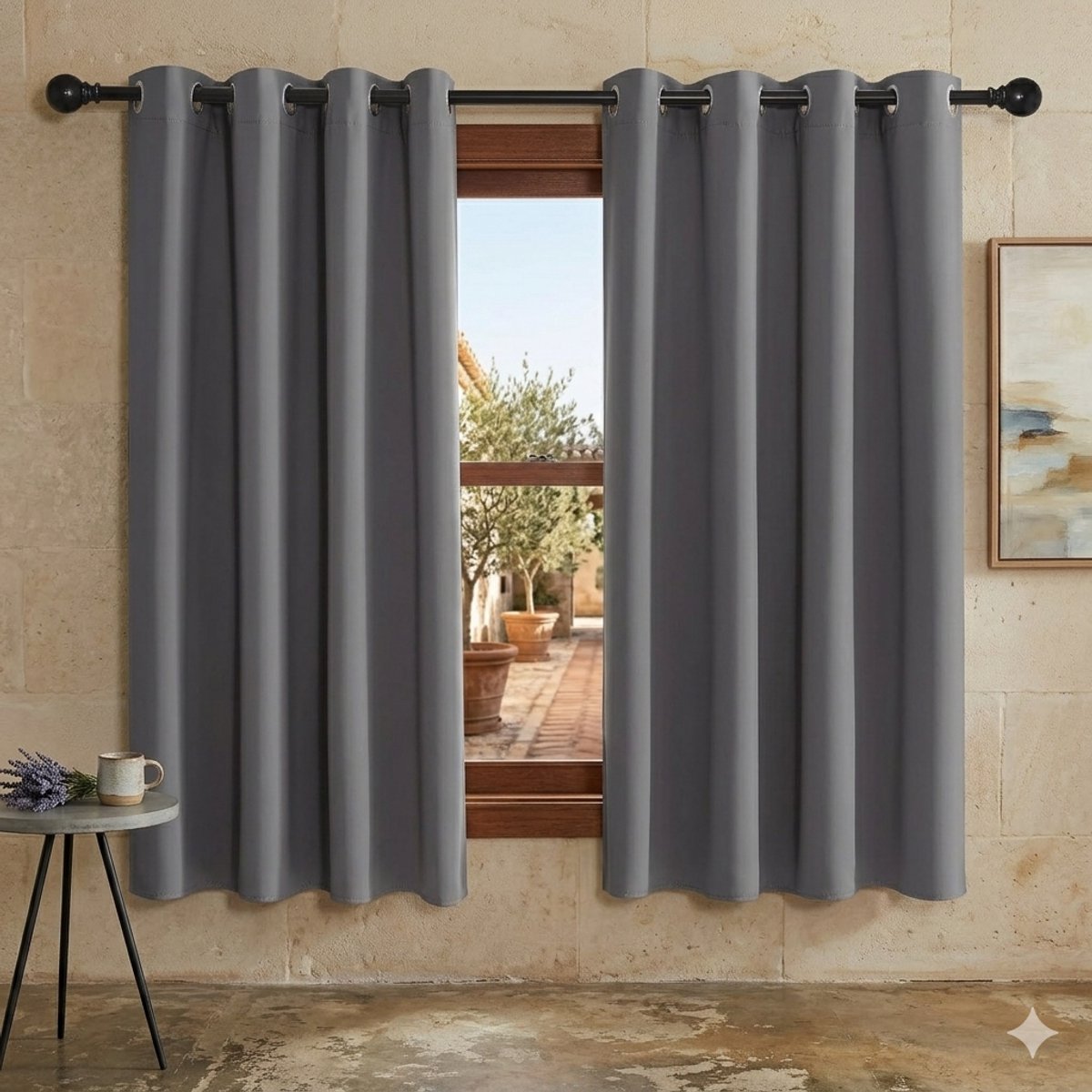 Maison Elara Verduisterende Gordijnen Kort met Lussen - 2 Panelen (140x145 cm) - Grijs - Thermische Isolatie voor Woonkamer en Slaapkamer