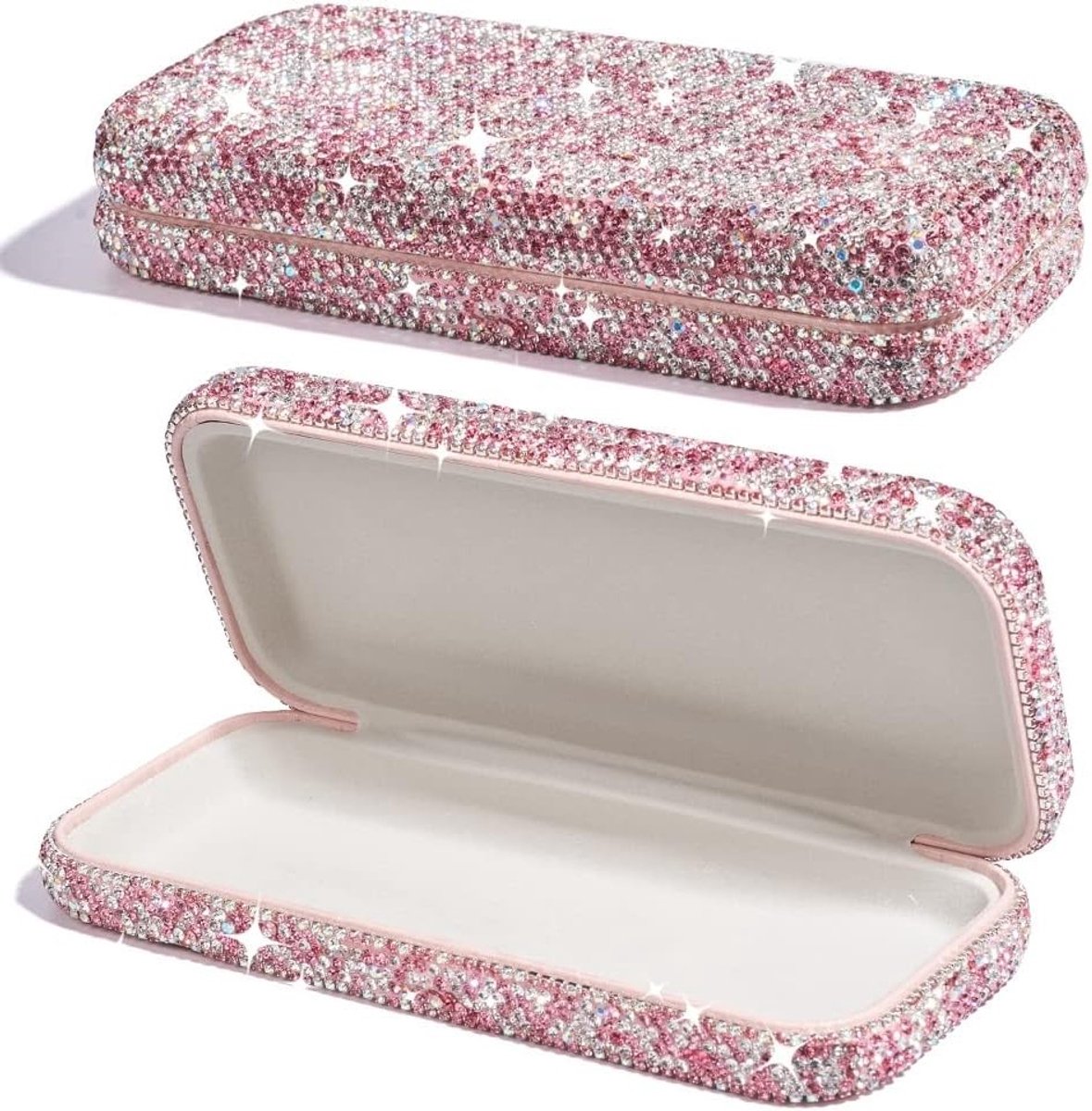 Zonnebril etui hard, glinsterende brillenkoker met diamant rhinestones, organizer voor zonnebrillen en brillen, opvouwbare hard shell case