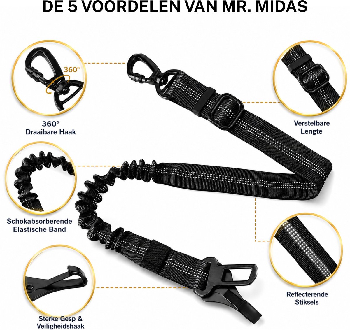 Hondengordel Hondengordel Reflecterende Autogordel - afbeelding 3