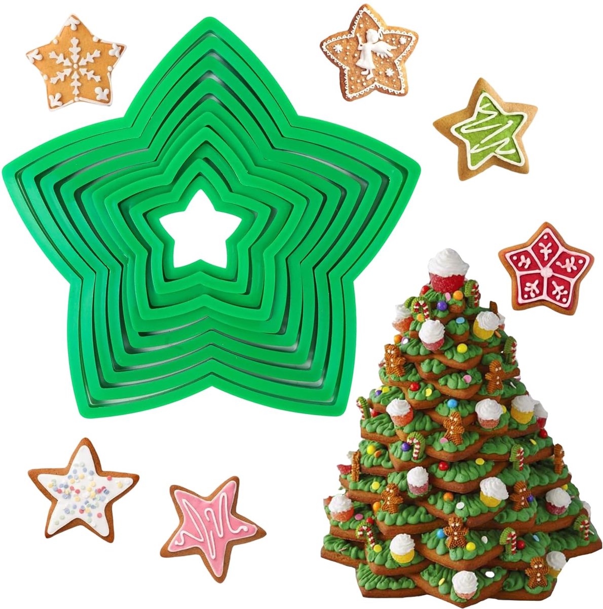 Dailygoods- Uitsteekvormen Set van 10 - Stervormige Uitsteekvormen - Kunststof - Verschillende Maten 5,5-20,6 cm - Veilig in Gebruik - Ideaal voor Koekjes - Koekjessnijders