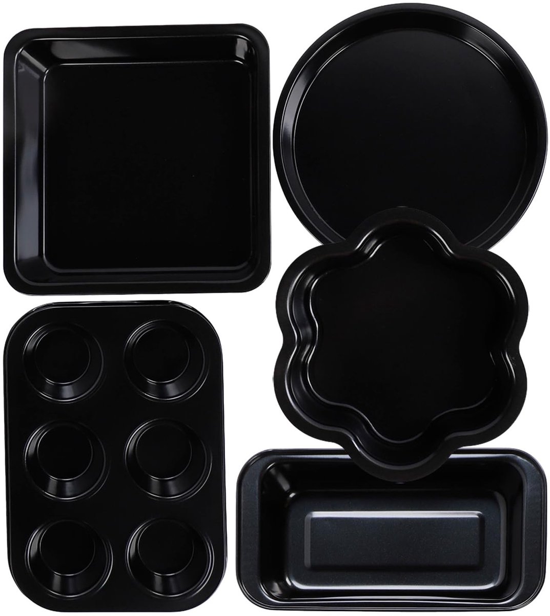 Dailygoods- Bakpannenset 5-delig - Anti-aanbak Koolstofstaal - Muffinvorm 6,5cm - Taartvorm 22cm - Pizzabakplaat 23,1cm - Lichtgewicht 1256g - Bakvormen