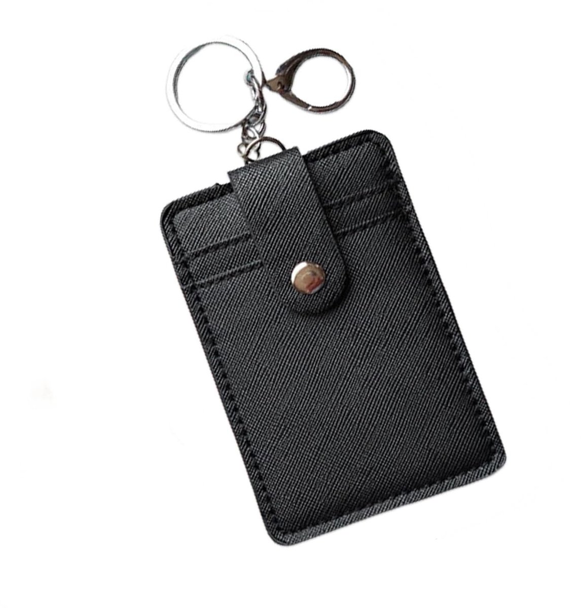 Dailygoods- Kaartenportemonnee Minimalistisch - Duurzaam Kunstleer - RFID Blokkerend - Zwarte Kaarthouder - 2 Afneembare Sleutelhangers - 7,3 × 11 cm