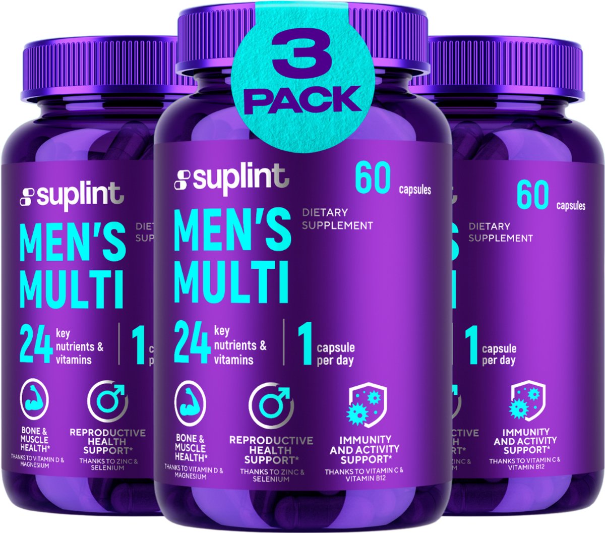 Suplint Multivitamine Man – 3x60 Capsules – Compleet Vitaminen & Mineralen Complex – 1 Per Dag