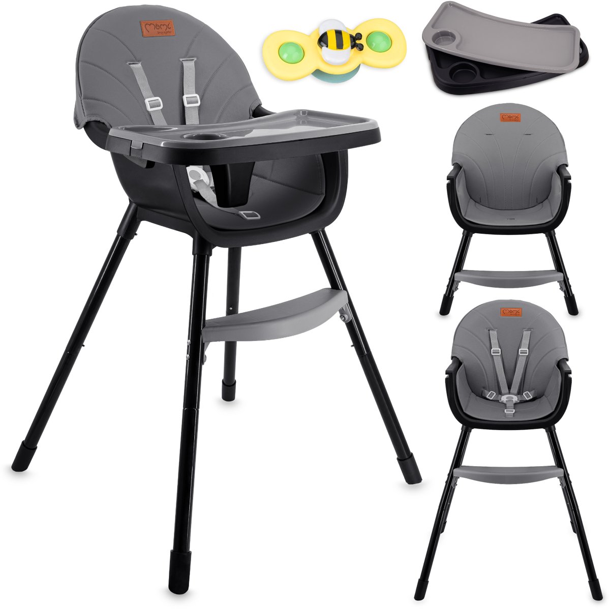 MoMi REKI 2-in-1 Kinderstoel - Meegroei Kinderstoel en Stoeltje - Tot 20 kg - Zwart