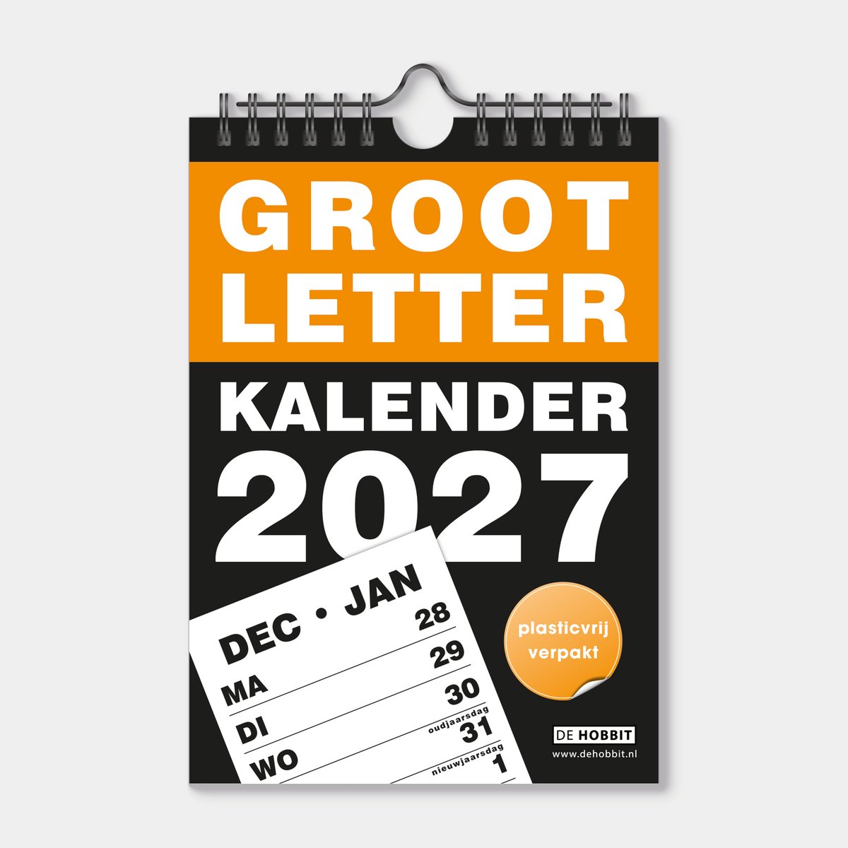 Hobbit - Grootletter kalender 2027 - Spiraalgebonden - A5 (21 x 14,85 cm) - Weekoverzicht - Zwart/Wit