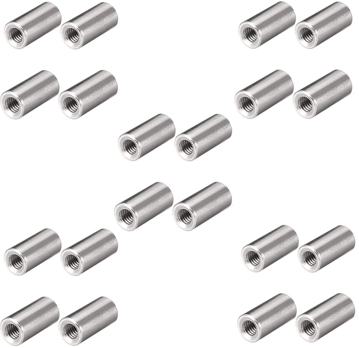 Dailygoods- Moer 20 Stuks - Roestvrij Stalen Moerverbinders - M6 10x12mm - Cilindrische Moeren - Slijtvast - Duurzaam Materiaal - Moerverbinder