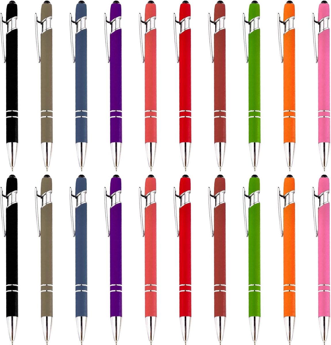 Dailygoods- Balpennen 100 Stuks - Ergonomische Kulli - Touchpen - 10 Kleuren - Gekleurde Etuis - Perfect voor Kantoor en Huishouden - Schrijfgerei