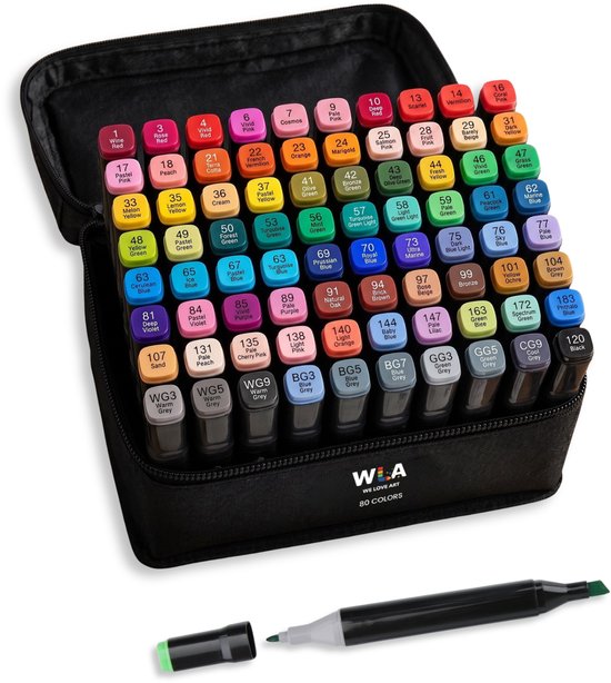 WLA Marker80 - Alcohol Markers - 80 kleuren - Twinmarkers - Markeerstiften - Voor Kinderen en Volwassenen - Stiften