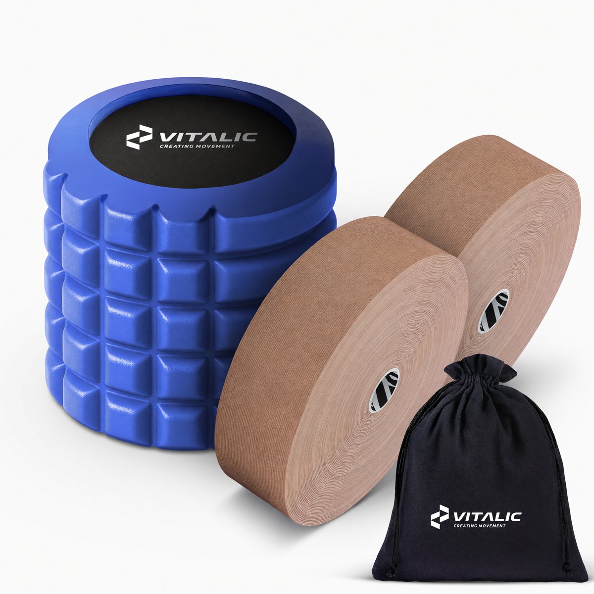 Vitalic Foam Roller + Kinesiology Tape Set – Fitness massage rol – Incl. Gratis Trainingsschema