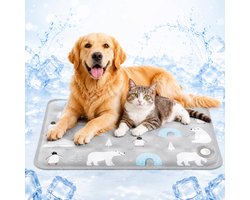 Koelmat hond - Climatiseur - Koelmat Kat - Grote Verkoelende Huisdier Mat - Grijze Poolwereld Print - XL - 60 x 90 cm