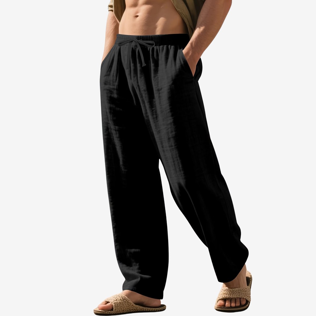 Currero Linnen Broek Heren - Zomerbroek - Volwassenen - Lange Broek - Pantalon - Strandbroek - Zomer - Ibiza Stijl - Zwart XL