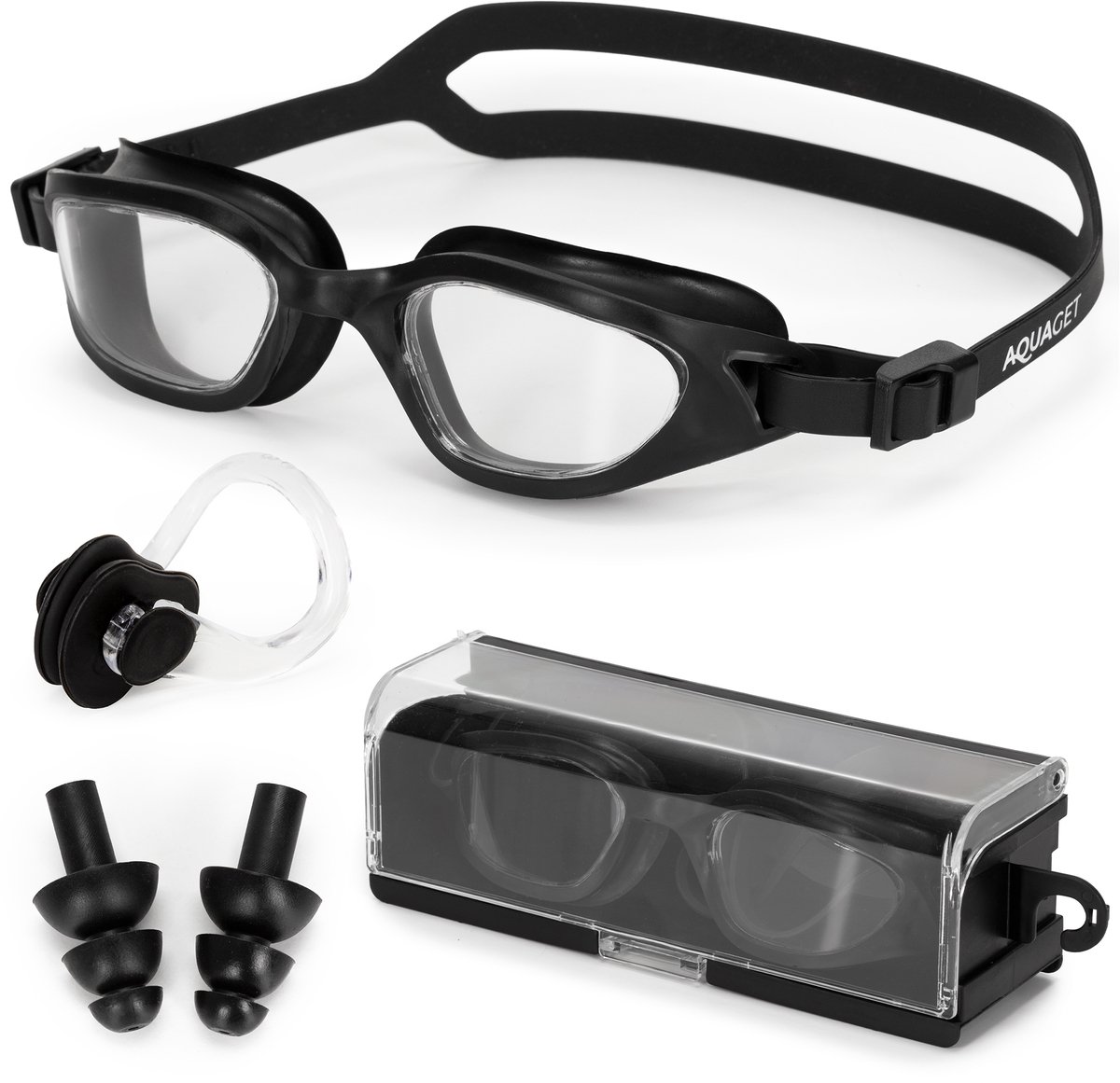 Aquaget® Duikbril - Zwembril - Inclusief Oordoppen En Neusklem - Verstelbaar - Unisex - Zwart