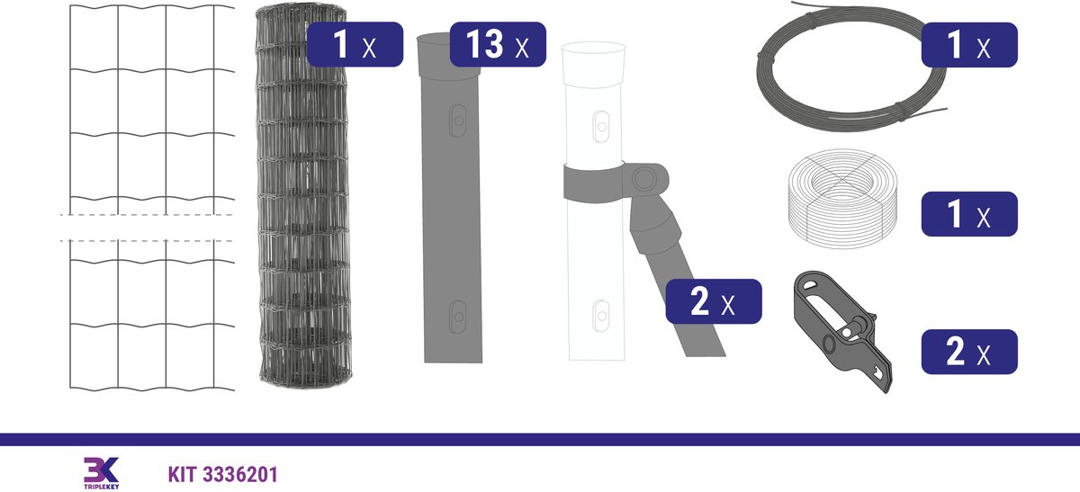 KIT 140 tuindraad +palen +accessoires, lengte 25m, hoogte 102cm, kleur grijs RAL7016