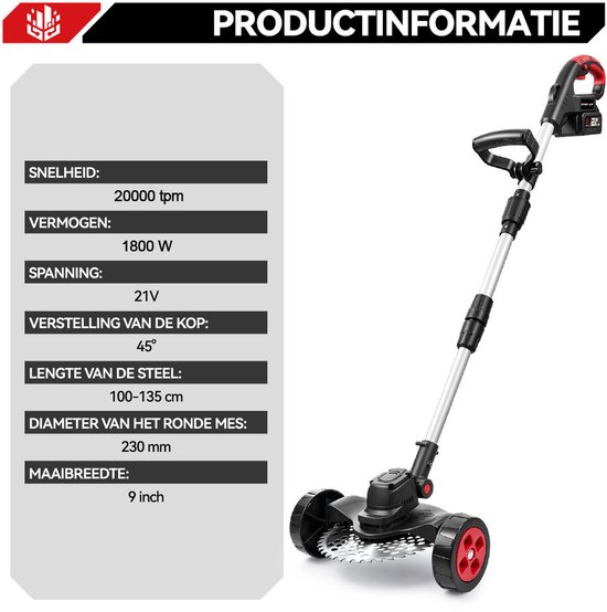 ONEVAN Elektrische Bosmaaier - 23 cm Accu Grastrimmer - Borstelloze Kantenmaaier - Met 2 Accu's - Telescopische steel - Voor Tuin En Erf van ONEVAN — afbeelding 2