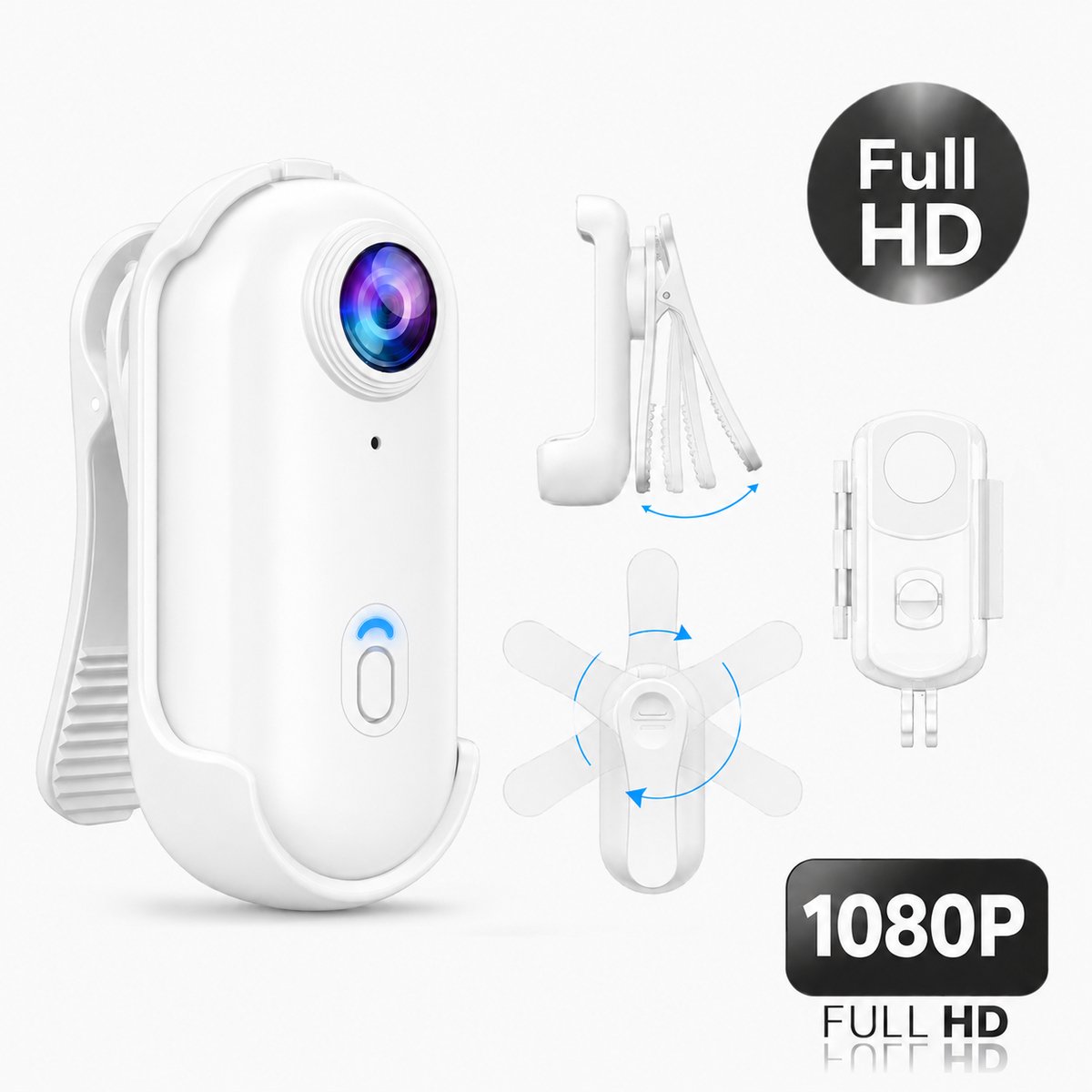 2026 1080P Full HD Bodycam – Mini Camera – 120° HD Groothoeklens – Action Sports Camera – Met Live App-View – WiFi camera - Magnetisch & Type-C – Discreet & Draagbaar – Wit
