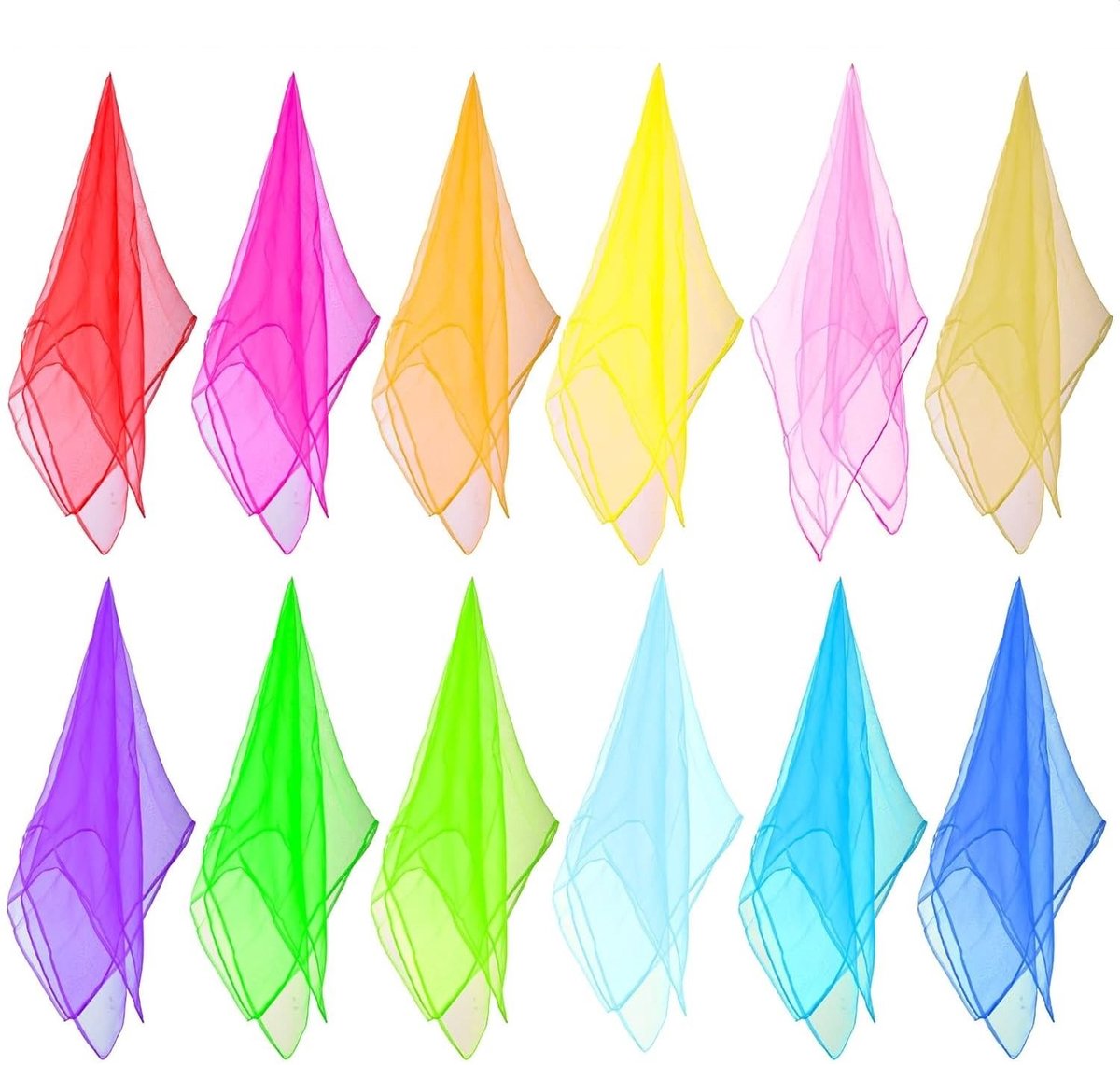 Dailygoods- Jongleerdoeken 12 stuks - Kleurrijke Chiffondoeken - 60 x 60 cm - Dansdoeken - Accessoires - Decoratie - Zacht zijdeweefsel