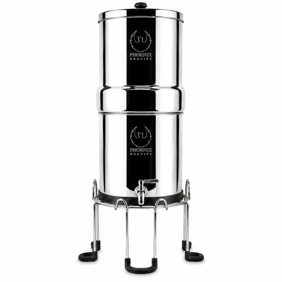 Phoenix Gravity 12 liter RVS waterfilter op de RVS standaard