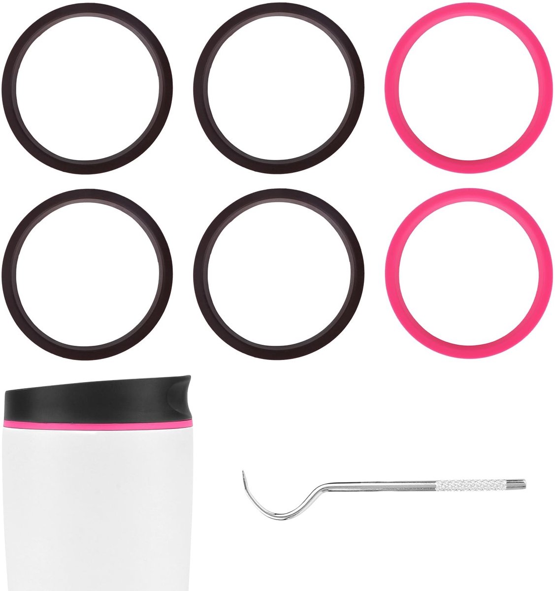 Dailygoods- Koffiebekerpakking 6 stuks - Siliconen Afdichtingsringen - Vervangende Onderdelen - Geïsoleerde Waterflessen - Accessoires - Roze/Zwart - Afdichtingsring