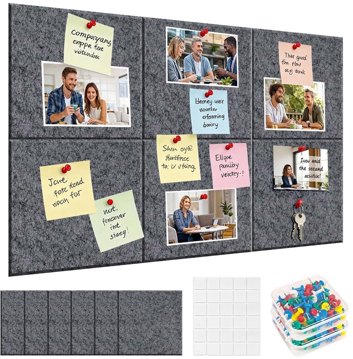 Dailygoods- Prikbord Groot - 6 Stuks - 30 x 30 cm - Vilt - Kurkwand - Priknaalden - Duurzaam en Veilig - Memobord