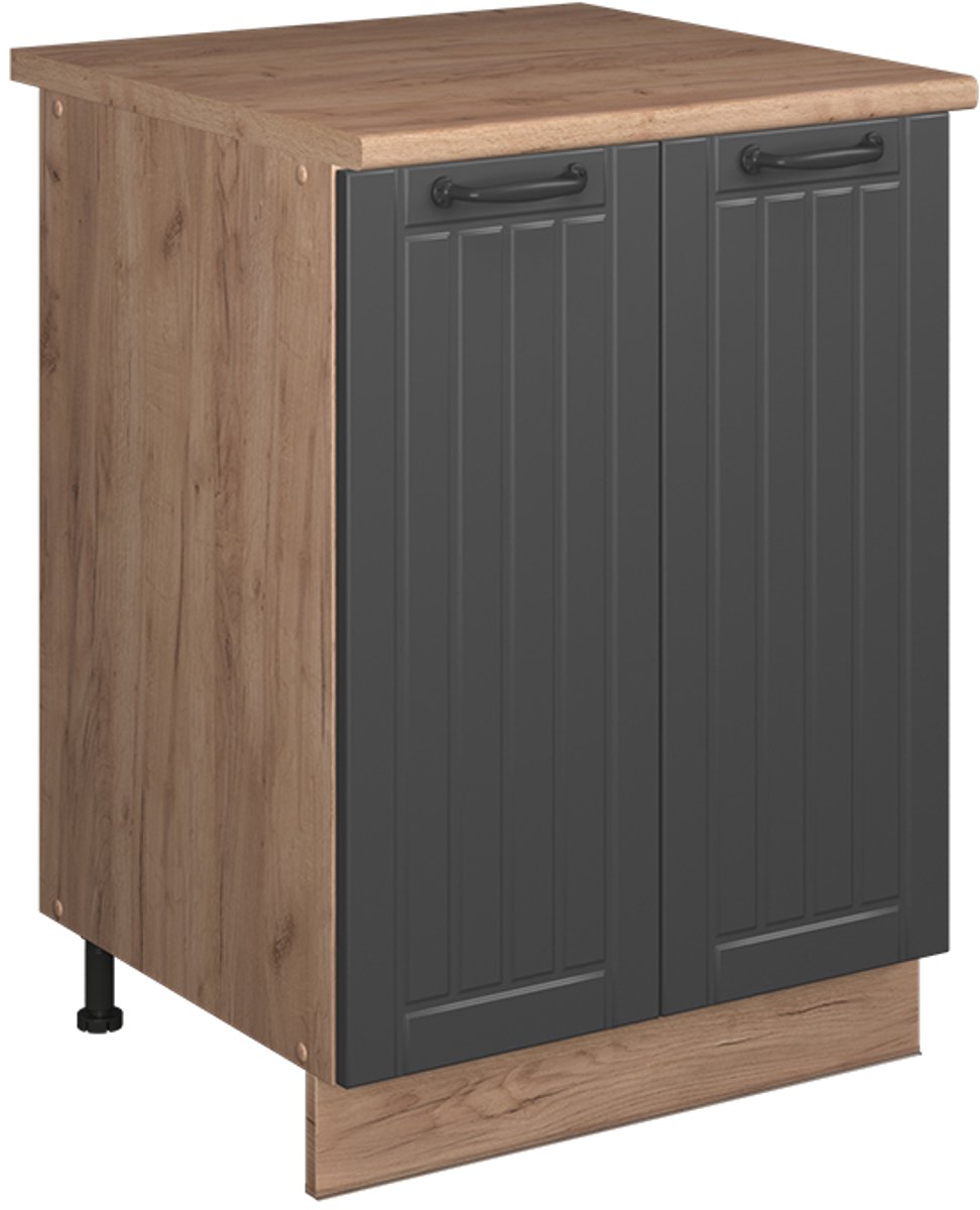 Vicco Wastafelkast Fame-Line, Donkergrijs/Goudkleurig Eiken, 60 cm