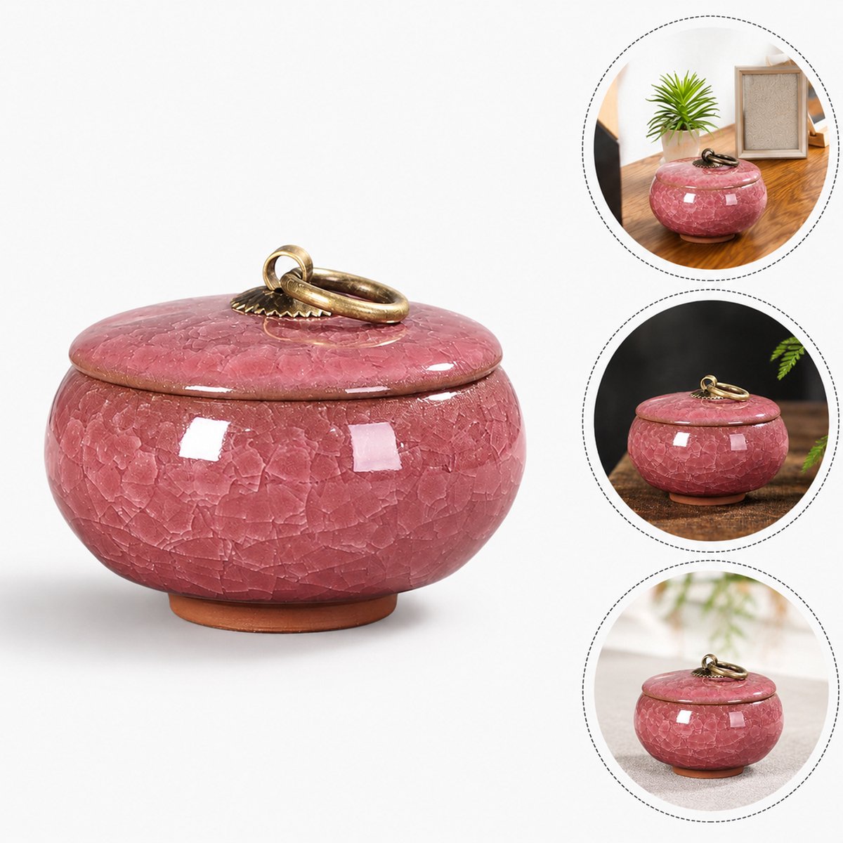 Keramische Gedenkurn - Mini urn van keramiek - Ljskraakpatroon - 60ml - Gedenkurn voor mens en huisdieren - Roze