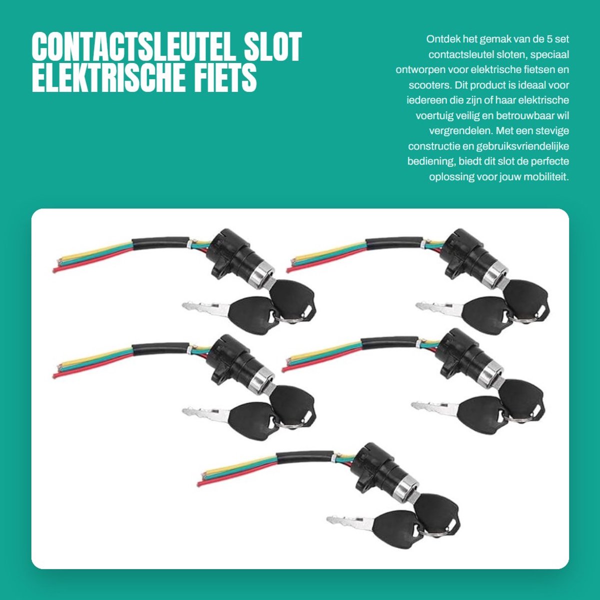 Solidchoice - Contactsleutel slot - Elektrische fiets - Duurzaam - Zwart - Sleutelschakelaar - Geschikt voor scooters - 5 sets