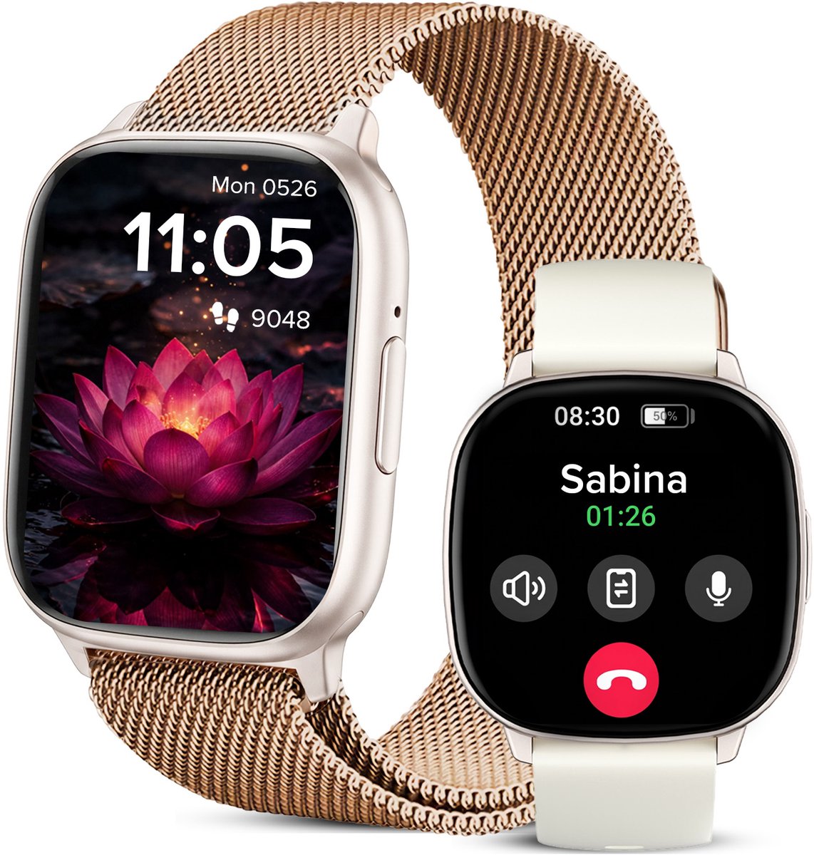 Avalue Smartwatch Dames & Heren - 1,8" AMOLED - Bluetooth Bellen - Hartslag & Bloedzuurstof - Slaaptracker - - Meerdere Sportmodi - Geschikt voor Android en iOS - Rose Gold en Wit