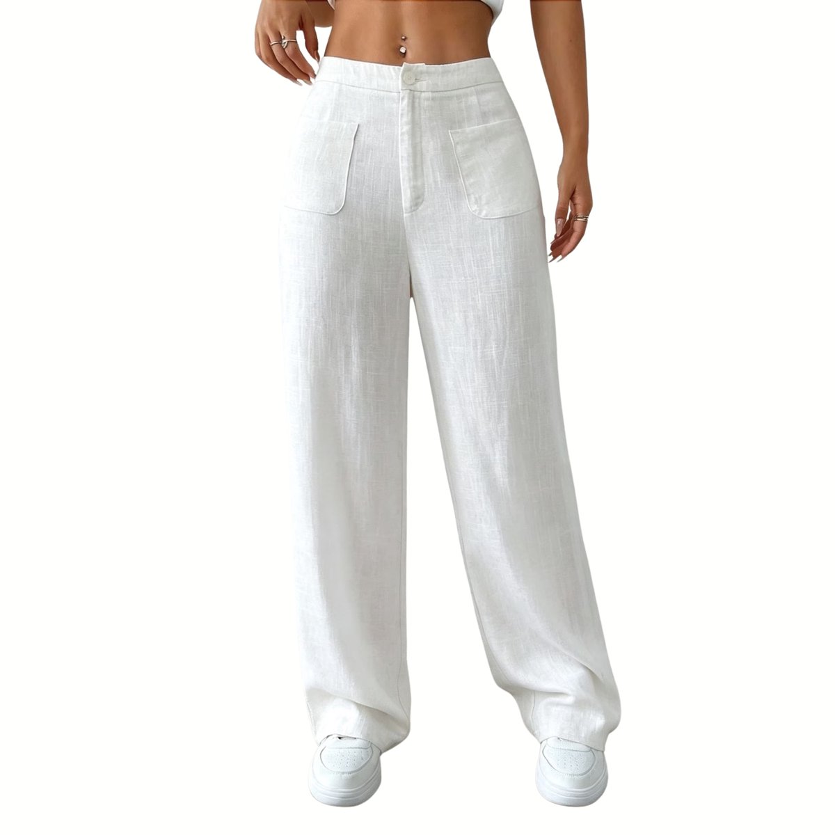 Currero Linnen Broek Dames Zomerbroek Volwassenen Lange Broek Pantalon Strandbroek Zomer Ibiza Stijl Wit