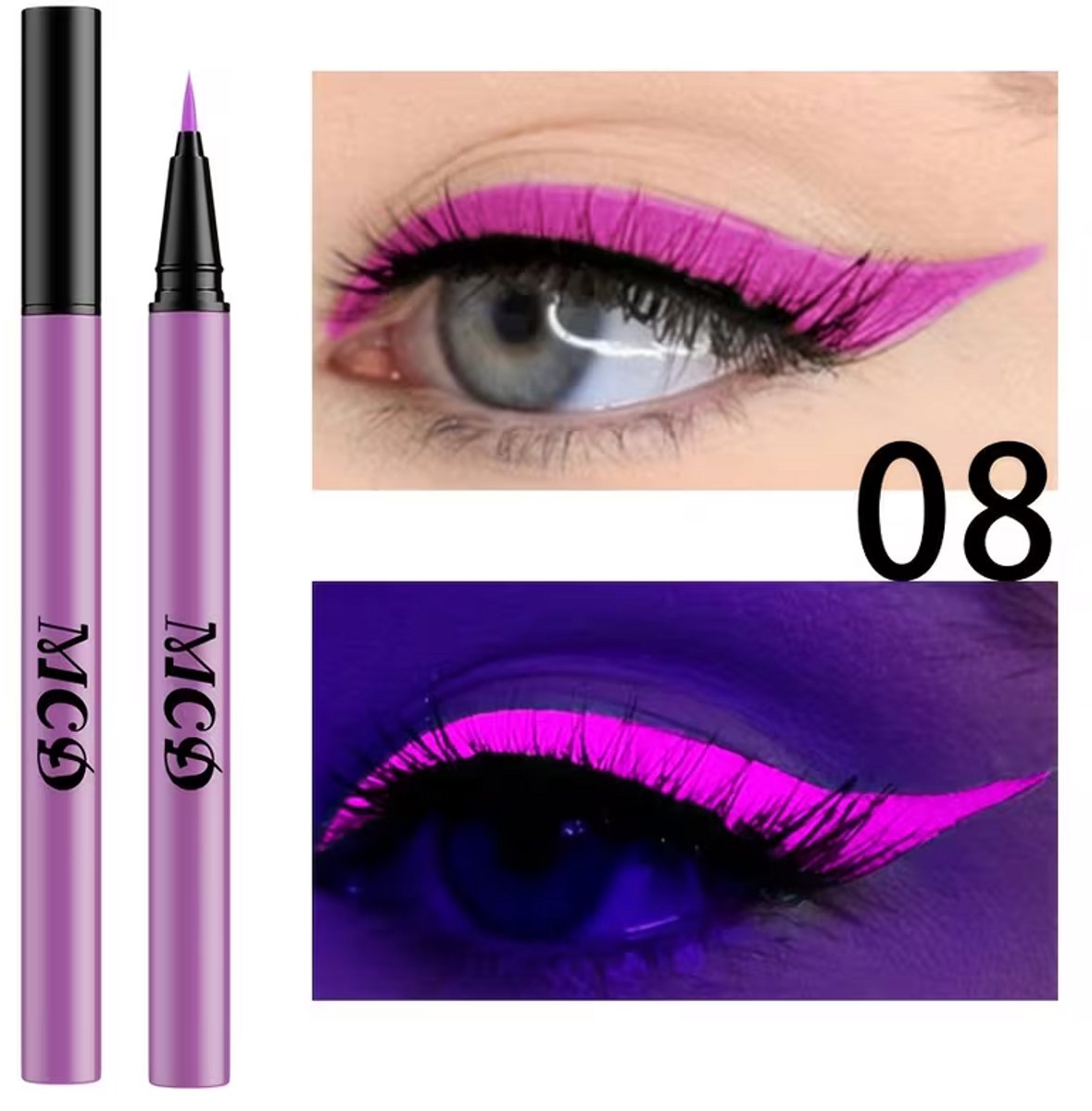 Lavendelpaarse Fluorescerende Eyeliner – UV Glow Liquid Eyeliner – Langhoudende Festival en Party Make-up