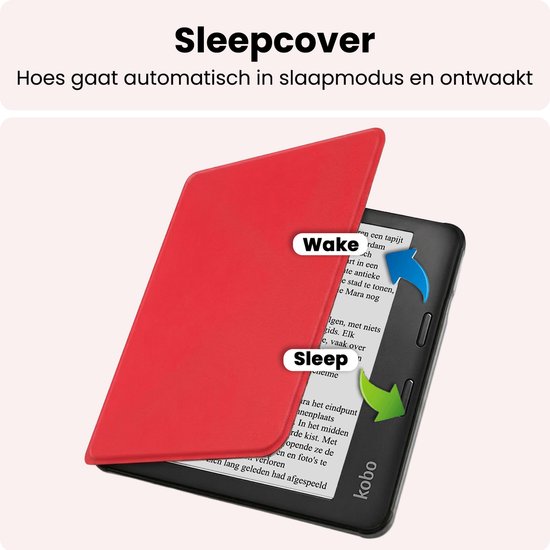 Hoes Geschikt voor Kobo Libra 2 Hoesje Bookcase Cover Book Case Hoes Sleepcover - Rood — afbeelding 3