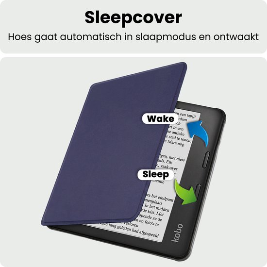 Hoes Geschikt voor Kobo Libra 2 Hoesje Bookcase Cover Hoes Met Screenprotector - Hoesje Geschikt voor Kobo Libra 2 Hoes Cover Case - Donkerblauw — afbeelding 3
