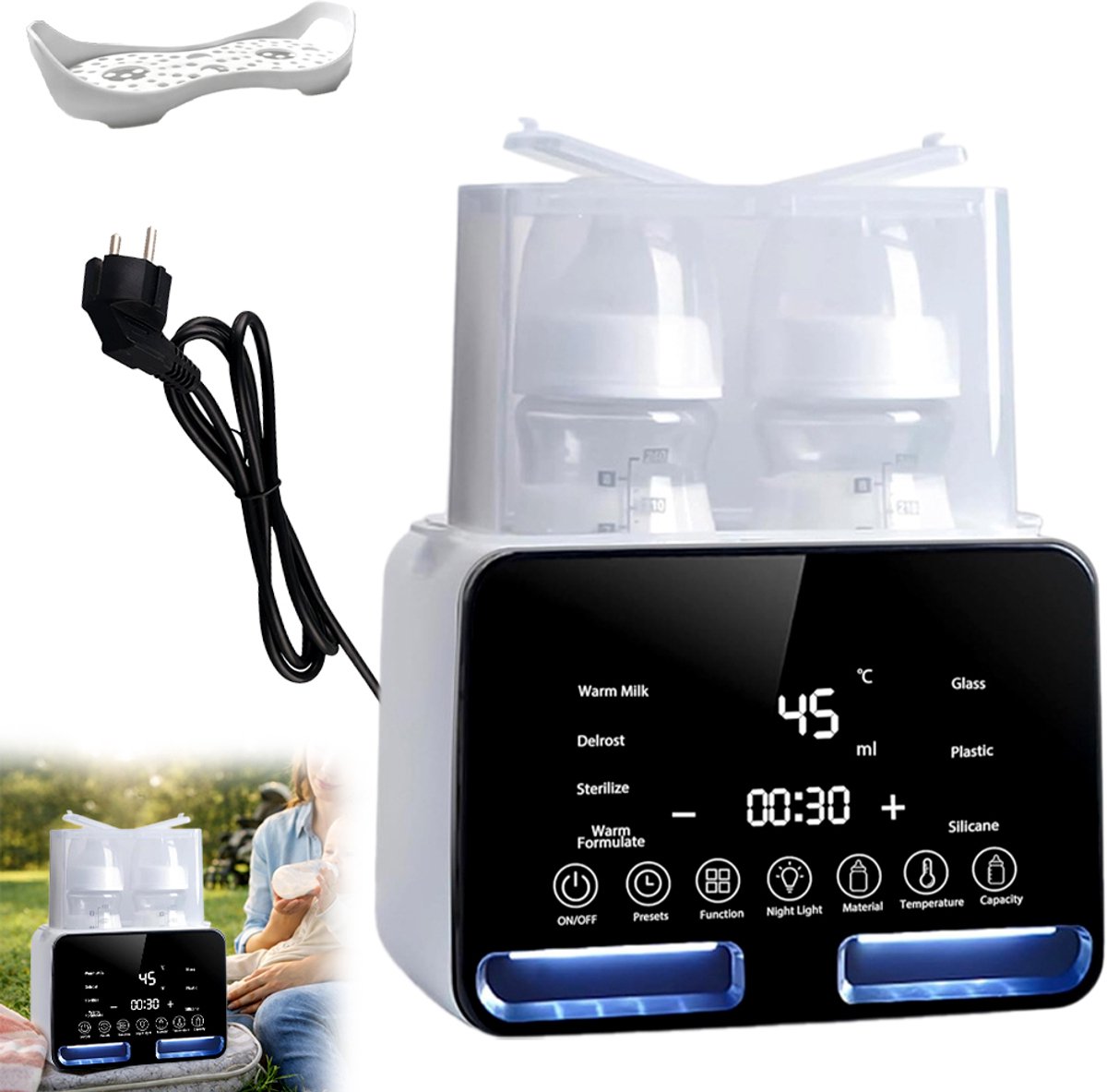 Flessenverwarmer met constante temperatuur - Flessensterilisator - Intelligente flessenverwarmer voor moedermelk - Met ontdooifunctie - Verwarming en sterilisatie op constante temperatuur - PP-materiaal - Europese standaard 220V - Wit