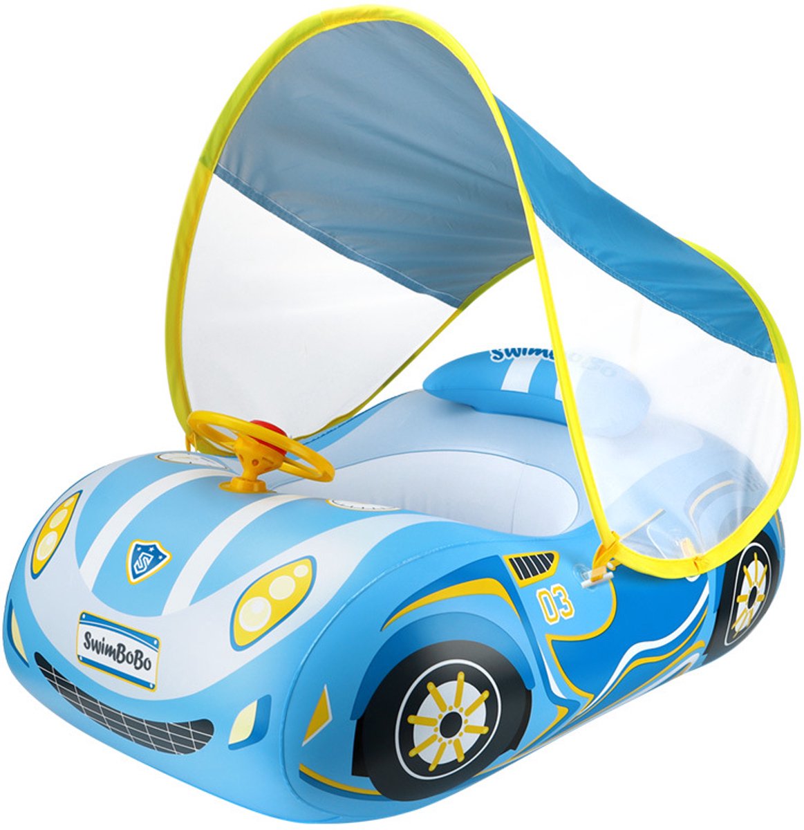 YAGXIG -Baby zwemband-Babyparasolboeiband - UPF50+ - Afneembare luifel - Babybadzitje Opblaasbare kinderzwemboei - Babyzwemhulpmiddel - Autovorm - Geschikt voor 18 maanden - 4 jaar