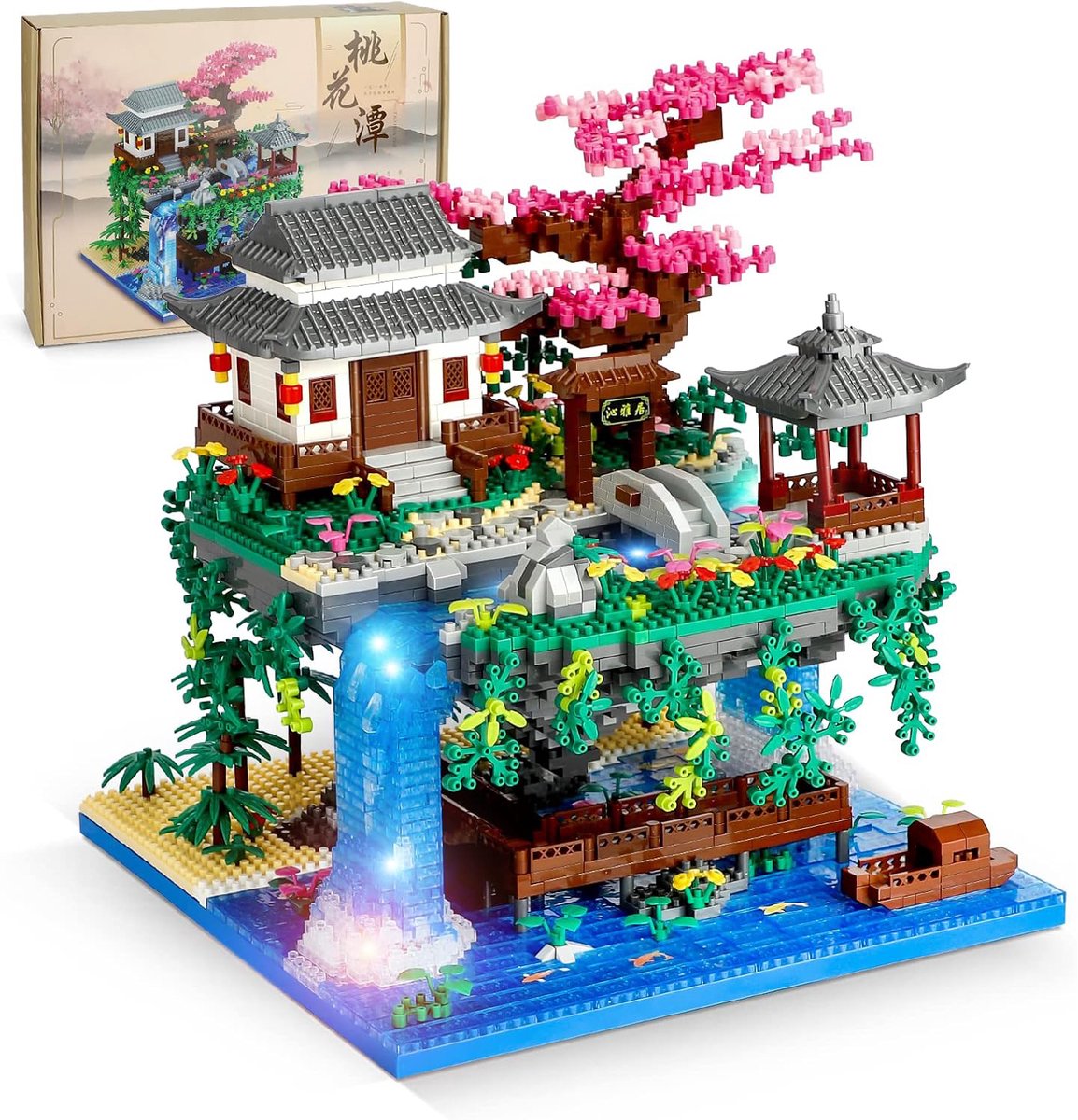 Bouwset Met Kersenbloesemboom - Kersenbloesemboomhuis - Architectuur Van Perzikbloesem Microbouwblokjes - Sakura Boomhut Bouwpakket Met Verlichting