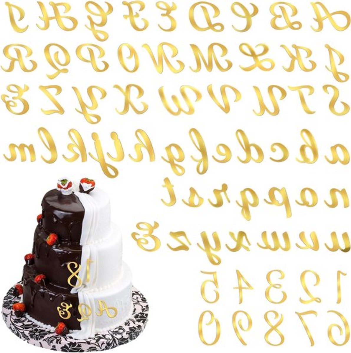64 gouden letters en cijfers voor taartdecoratie Allecto Plus