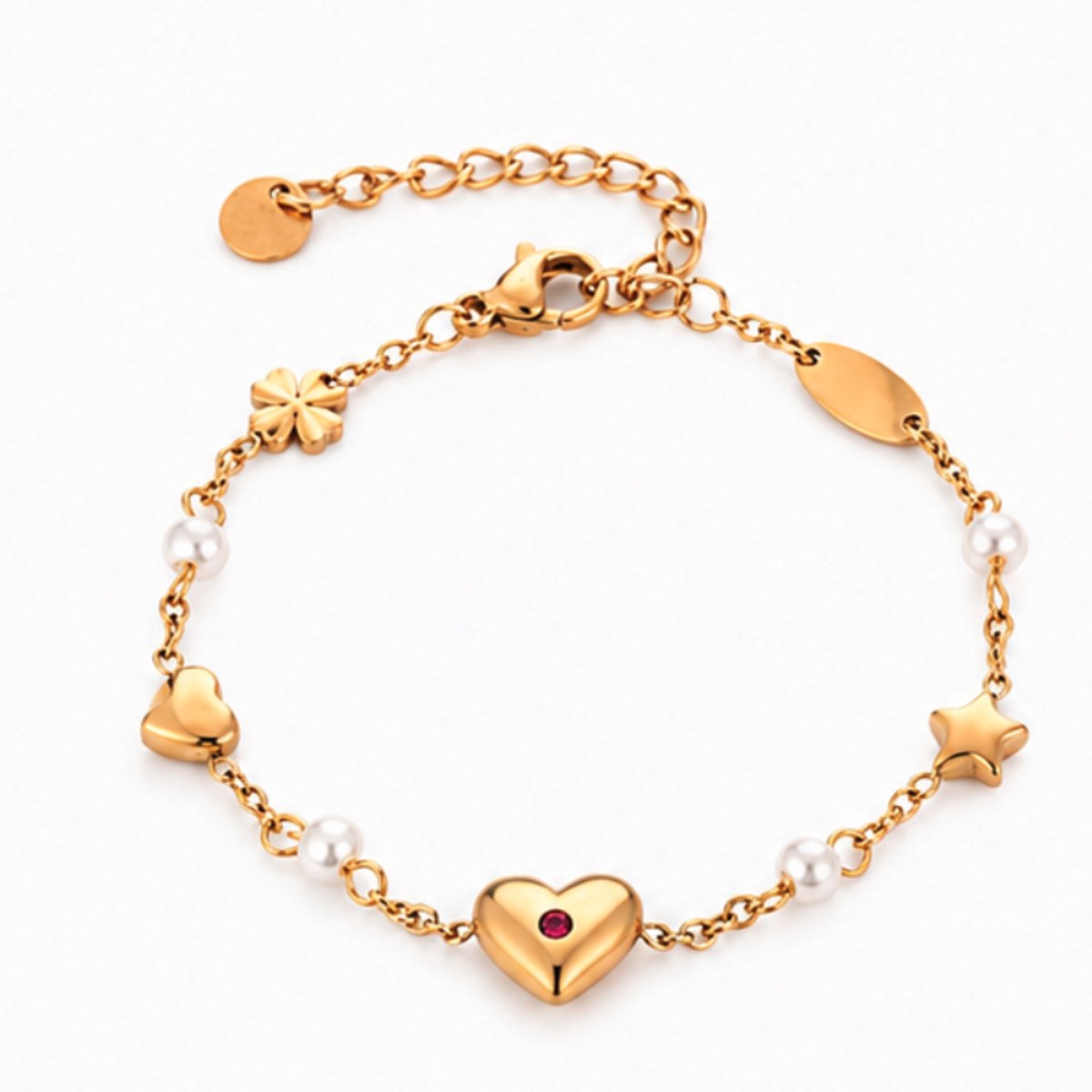 Rivello – Armband Dames Goud Hartje Parel – Verguld Roestvrij Staal – Nikkelvrij – Cadeau Voor Haar